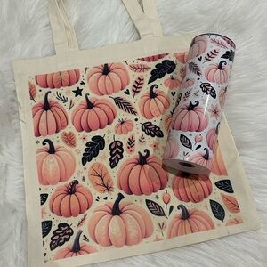 Pumpkin Themed Tote Bag and Tumbler Set